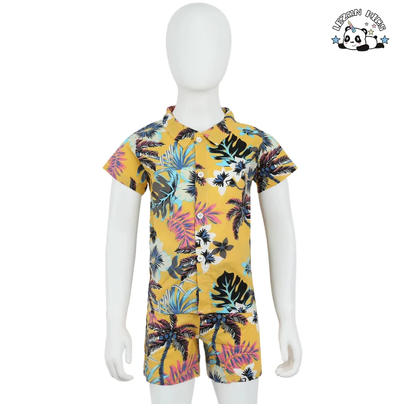 LEZONKIDS - Roupas infantis novas para meninos Verão 1-2-4-5 Anos Camisa manga curta Calções Conjunto de praia de duas peças